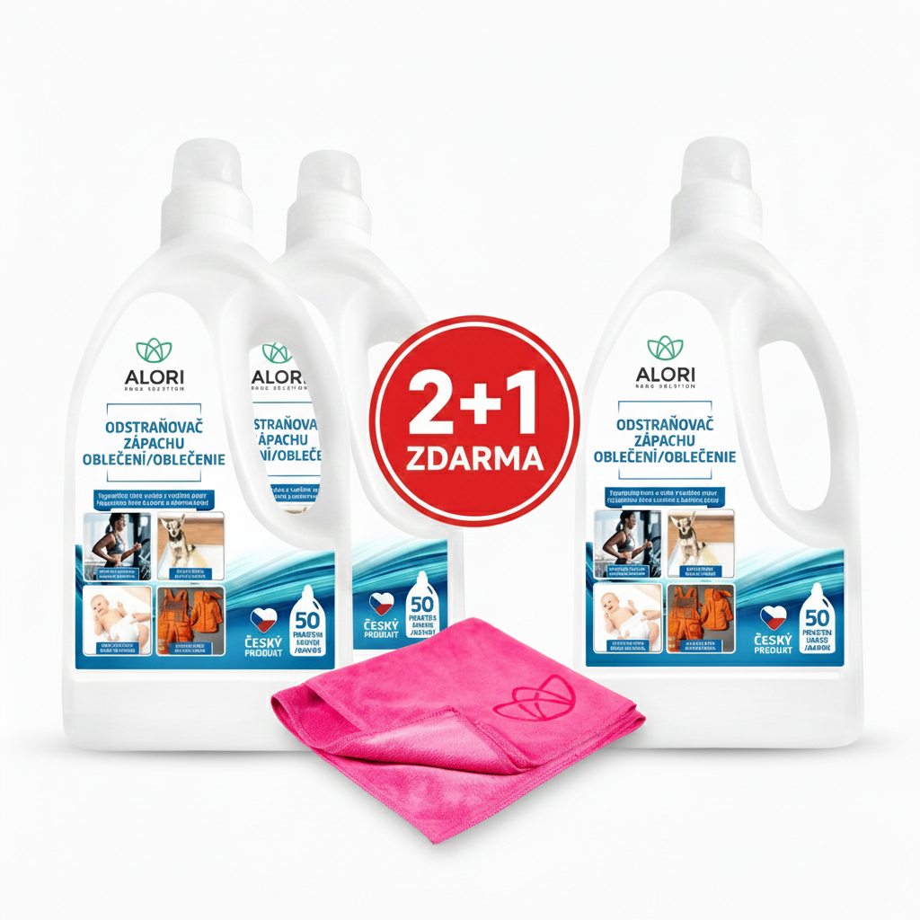 Odstraňovač zápachu oblečení 3 ks za cenu 2 ks + navíc utěrka 40x40 cm zdarma