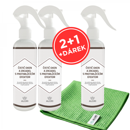 Čistič oken a zrcadel protimlžící efekt 3 ks za cenu 2 ks + navíc utěrka 40x40 cm zdarma