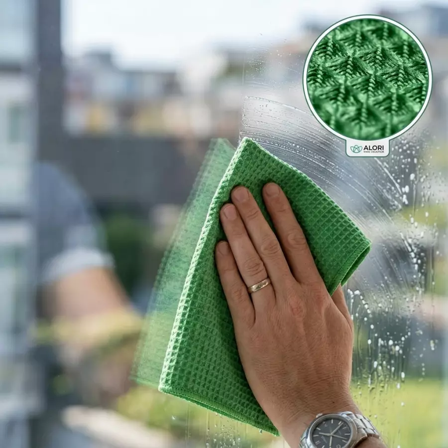 Mikrovláknová utěrka na okna WAFFLE 40x40 cm - zelená